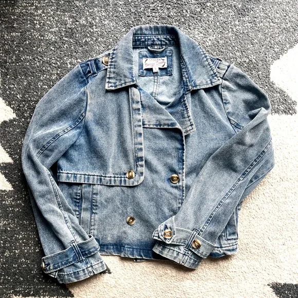 26 International STOOSH Vintage Denim crop trench or double breasted jacket - Picture 4 of 8
